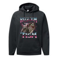 Autism Funny Rizz Em With The Tism Meme Autistic Racoon Performance Fleece Hoodie