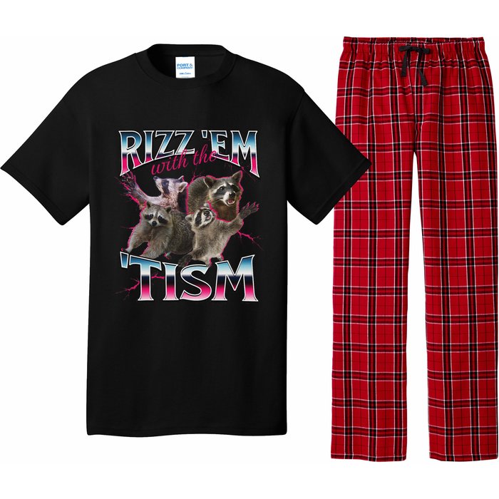 Autism Funny Rizz Em With The Tism Meme Autistic Racoon Pajama Set