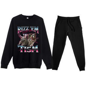 Autism Funny Rizz Em With The Tism Meme Autistic Racoon Premium Crewneck Sweatsuit Set