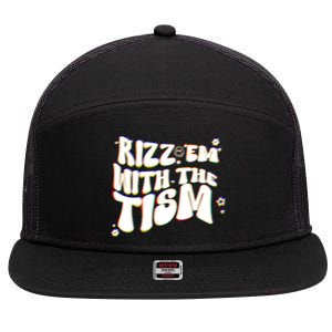 Autism Funny Rizz Em With The Tism Meme Autistic Cool Cute Gift 7 Panel Mesh Trucker Snapback Hat