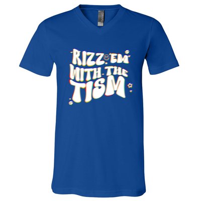 Autism Funny Rizz Em With The Tism Meme Autistic Cool Cute Gift V-Neck T-Shirt