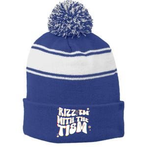 Autism Funny Rizz Em With The Tism Meme Autistic Cool Cute Gift Stripe Pom Pom Beanie