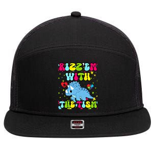 Autism Funny Rizz Em With The Tism Meme Autistic Dinosaure Gift 7 Panel Mesh Trucker Snapback Hat