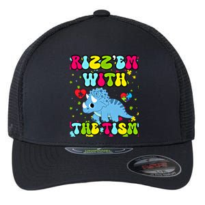 Autism Funny Rizz Em With The Tism Meme Autistic Dinosaure Gift Flexfit Unipanel Trucker Cap