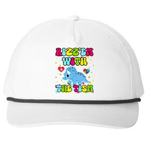 Autism Funny Rizz Em With The Tism Meme Autistic Dinosaure Gift Snapback Five-Panel Rope Hat