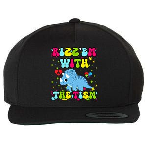 Autism Funny Rizz Em With The Tism Meme Autistic Dinosaure Gift Wool Snapback Cap