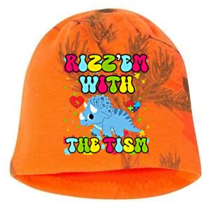 Autism Funny Rizz Em With The Tism Meme Autistic Dinosaure Gift Kati - Camo Knit Beanie