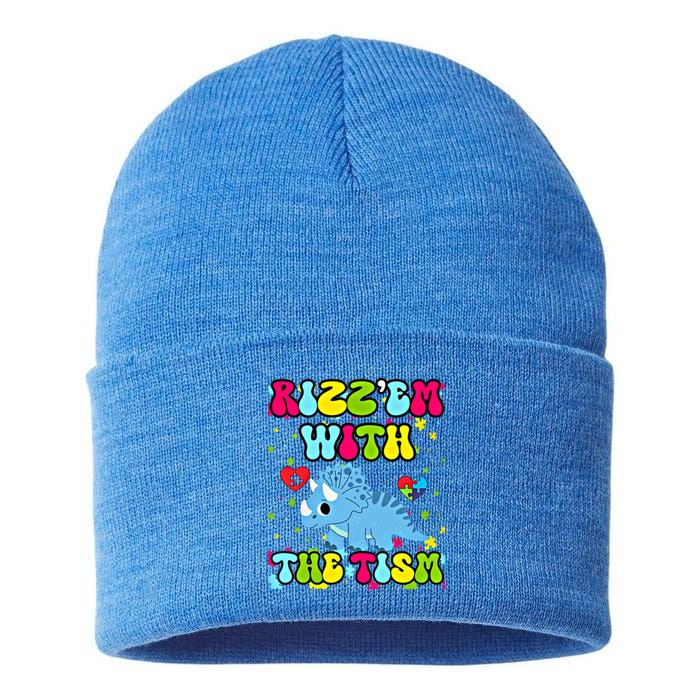 Autism Funny Rizz Em With The Tism Meme Autistic Dinosaure Gift Sustainable Knit Beanie