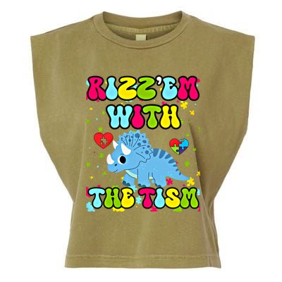 Autism Funny Rizz Em With The Tism Meme Autistic Dinosaure Gift Garment-Dyed Women's Muscle Tee