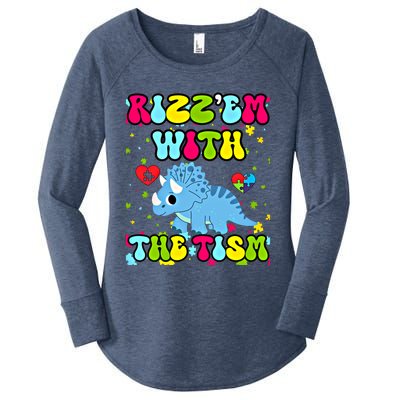 Autism Funny Rizz Em With The Tism Meme Autistic Dinosaure Gift Women's Perfect Tri Tunic Long Sleeve Shirt