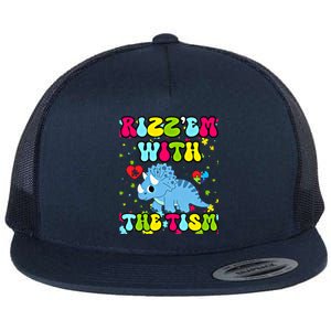 Autism Funny Rizz Em With The Tism Meme Autistic Dinosaure Gift Flat Bill Trucker Hat