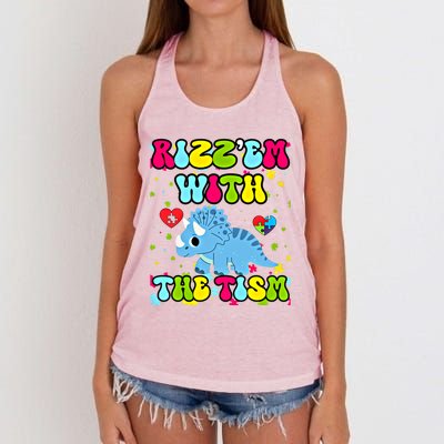 Autism Funny Rizz Em With The Tism Meme Autistic Dinosaure Gift Women's Knotted Racerback Tank