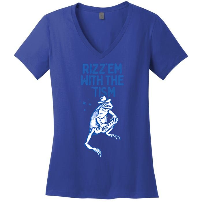 Autism Funny Rizz Em With The Tism Meme Autistic Frog Cute Gift Women's V-Neck T-Shirt