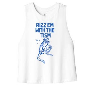 Autism Funny Rizz Em With The Tism Meme Autistic Frog Cute Gift Women's Racerback Cropped Tank