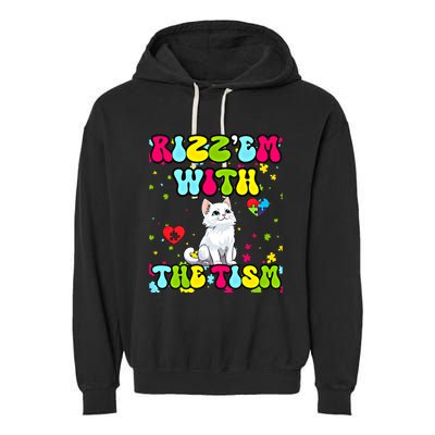Autism Funny Rizz Em With The Tism Meme Autistic Cute Cat Great Gift Garment-Dyed Fleece Hoodie