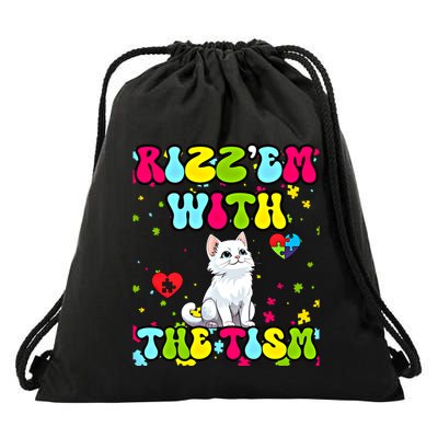 Autism Funny Rizz Em With The Tism Meme Autistic Cute Cat Great Gift Drawstring Bag