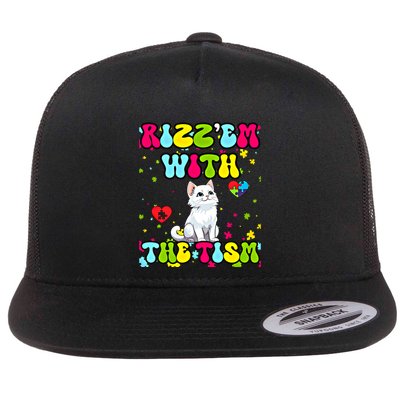 Autism Funny Rizz Em With The Tism Meme Autistic Cute Cat Great Gift Flatbill Hat