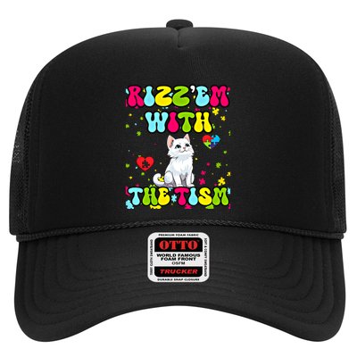 Autism Funny Rizz Em With The Tism Meme Autistic Cute Cat Great Gift Trucker Hat