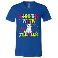 Autism Funny Rizz Em With The Tism Meme Autistic Cute Cat Great Gift V-Neck T-Shirt