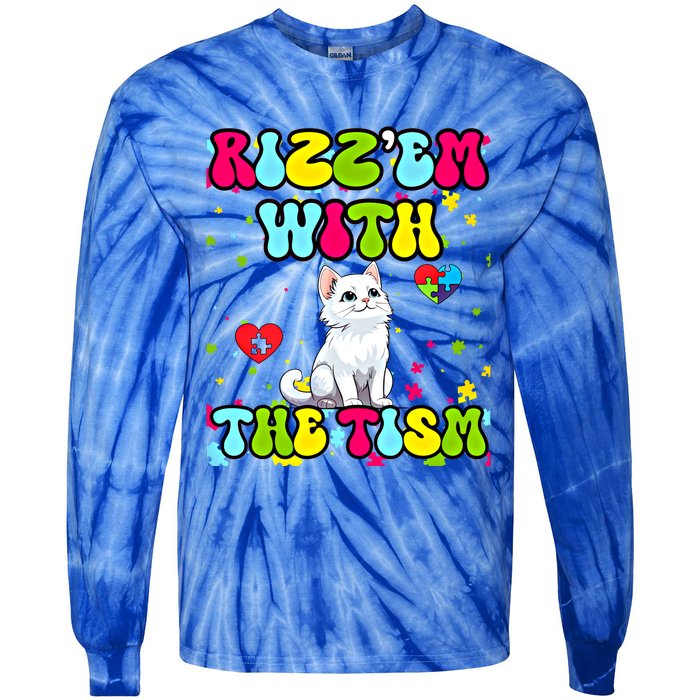 Autism Funny Rizz Em With The Tism Meme Autistic Cute Cat Great Gift Tie-Dye Long Sleeve Shirt