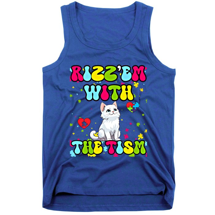 Autism Funny Rizz Em With The Tism Meme Autistic Cute Cat Great Gift Tank Top