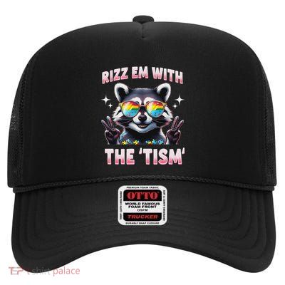 Autism Funny Rizz Em With The Tism High Crown Mesh Back Trucker Hat