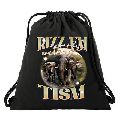 Autism Funny Rizz Em With The Tism Meme Autistic Elephant Cool Gift Drawstring Bag