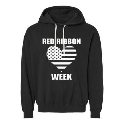 American Flag Red Ribbon Week Awareness Garment-Dyed Fleece Hoodie