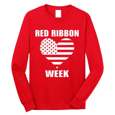 American Flag Red Ribbon Week Awareness Long Sleeve Shirt