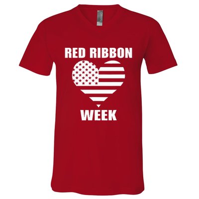 American Flag Red Ribbon Week Awareness V-Neck T-Shirt