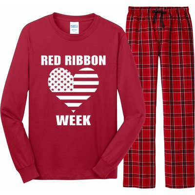 American Flag Red Ribbon Week Awareness Long Sleeve Pajama Set