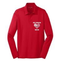 American Flag Red Ribbon Week Awareness Silk Touch Performance Long Sleeve Polo