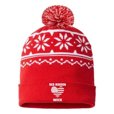 American Flag Red Ribbon Week Awareness USA-Made Snowflake Beanie