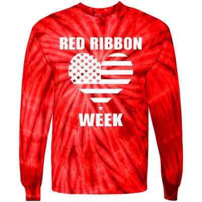 American Flag Red Ribbon Week Awareness Tie-Dye Long Sleeve Shirt