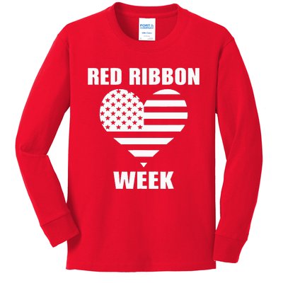 American Flag Red Ribbon Week Awareness Kids Long Sleeve Shirt