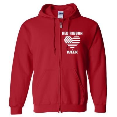 American Flag Red Ribbon Week Awareness Full Zip Hoodie