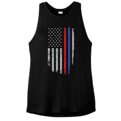 American Flag Red Blue Thin Line Apparel Firefighter Police Ladies PosiCharge Tri-Blend Wicking Tank