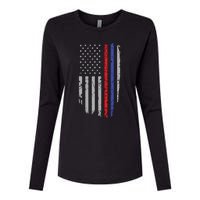 American Flag Red Blue Thin Line Apparel Firefighter Police Womens Cotton Relaxed Long Sleeve T-Shirt