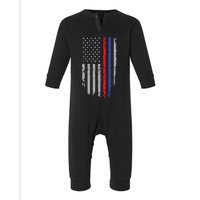 American Flag Red Blue Thin Line Apparel Firefighter Police Infant Fleece One Piece