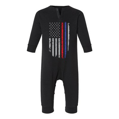 American Flag Red Blue Thin Line Apparel Firefighter Police Infant Fleece One Piece