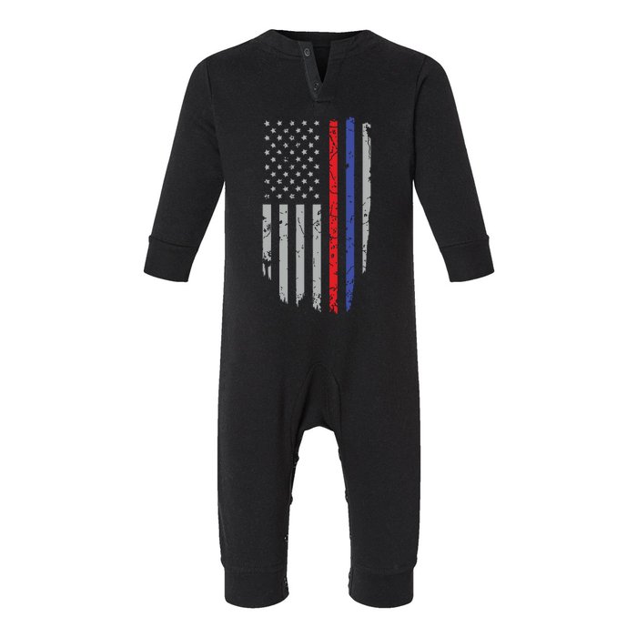 American Flag Red Blue Thin Line Apparel Firefighter Police Infant Fleece One Piece