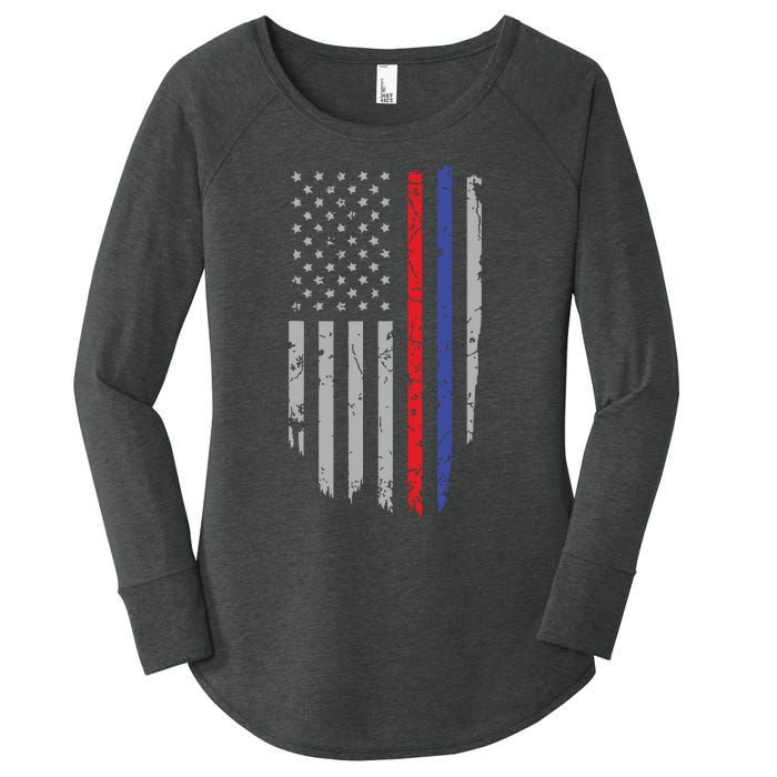 American Flag Red Blue Thin Line Apparel Firefighter Police Women's Perfect Tri Tunic Long Sleeve Shirt