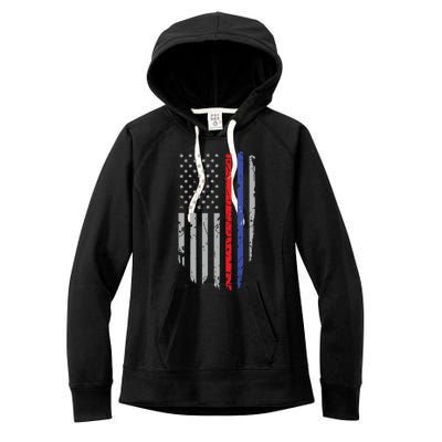 American Flag Red Blue Thin Line Apparel Firefighter Police Women's Fleece Hoodie