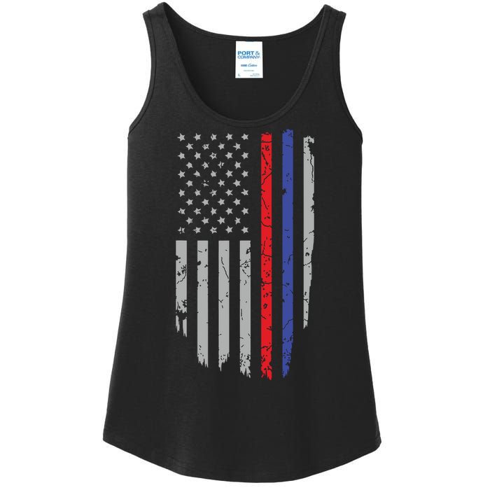 American Flag Red Blue Thin Line Apparel Firefighter Police Ladies Essential Tank