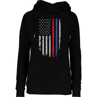 American Flag Red Blue Thin Line Apparel Firefighter Police Womens Funnel Neck Pullover Hood