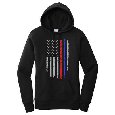 American Flag Red Blue Thin Line Apparel Firefighter Police Women's Pullover Hoodie