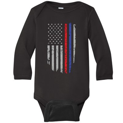 American Flag Red Blue Thin Line Apparel Firefighter Police Baby Long Sleeve Bodysuit