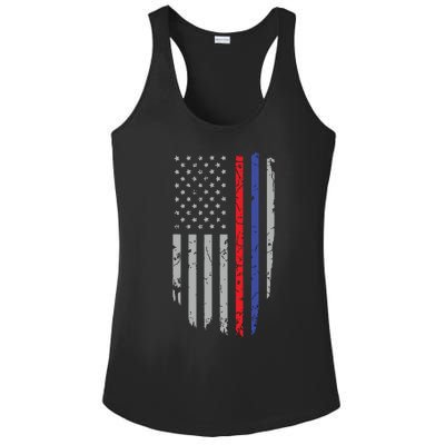 American Flag Red Blue Thin Line Apparel Firefighter Police Ladies PosiCharge Competitor Racerback Tank