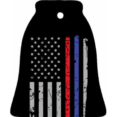 American Flag Red Blue Thin Line Apparel Firefighter Police Ceramic Bell Ornament