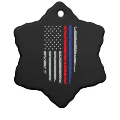 American Flag Red Blue Thin Line Apparel Firefighter Police Ceramic Star Ornament